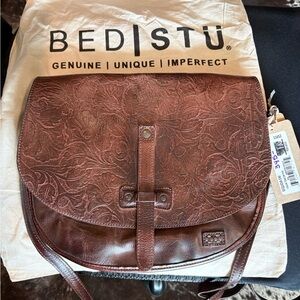 BED|STU Brown Embossed Leather Saddle Crossbody